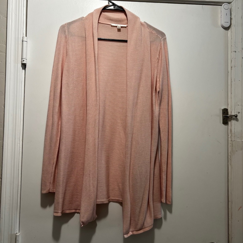 Cyrus Womens Pink Ribbed Open Front Cardigan Sweater Size L Shawl Collar